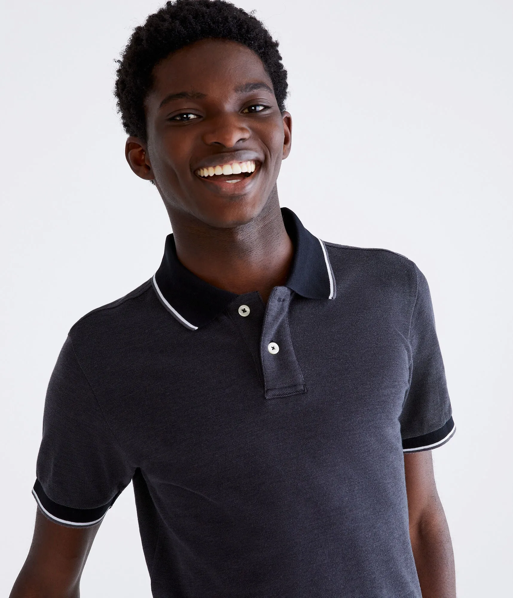 Aeropostale Pique Polo with Contrast Tip, Black