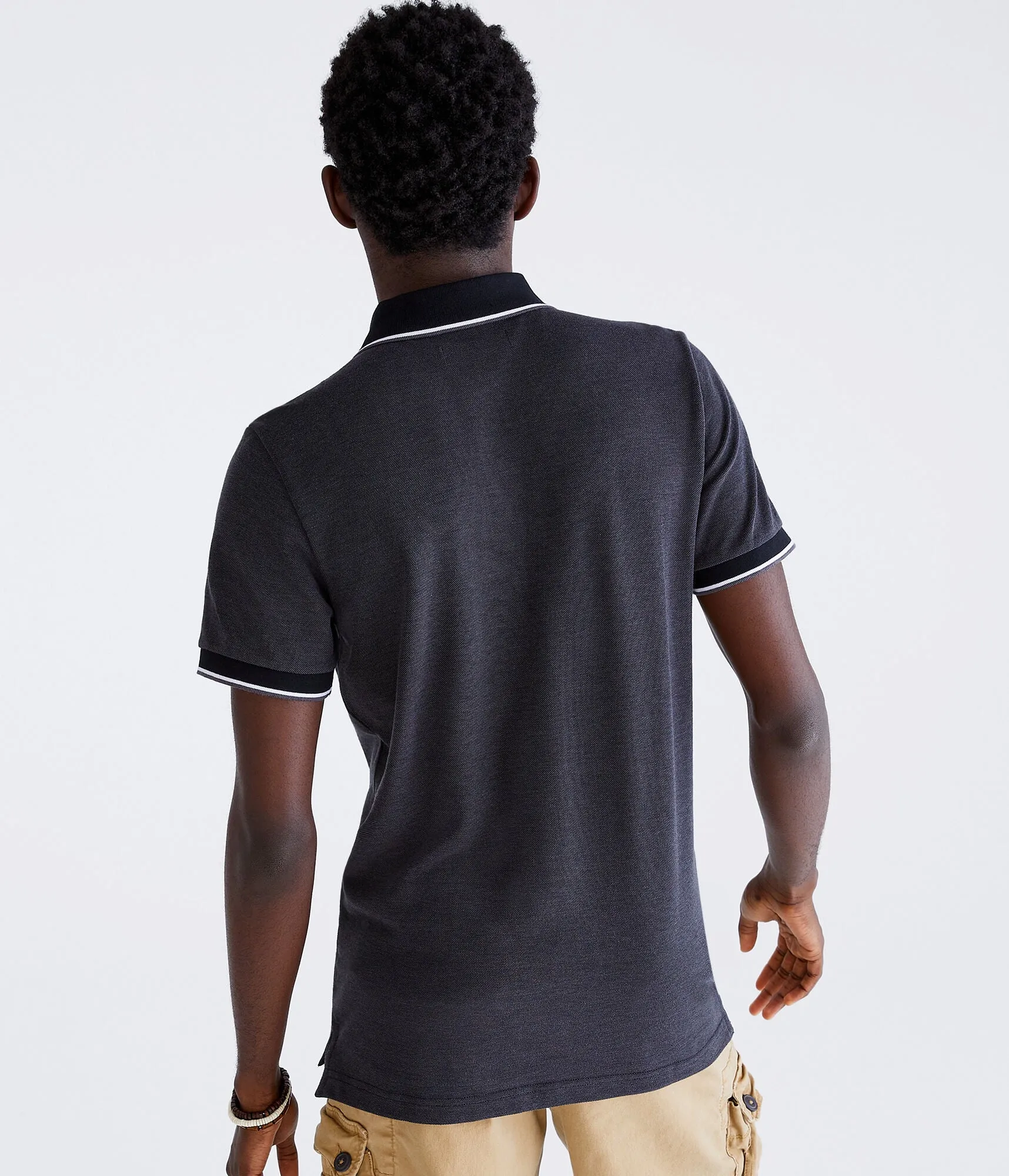 Aeropostale Pique Polo with Contrast Tip, Black