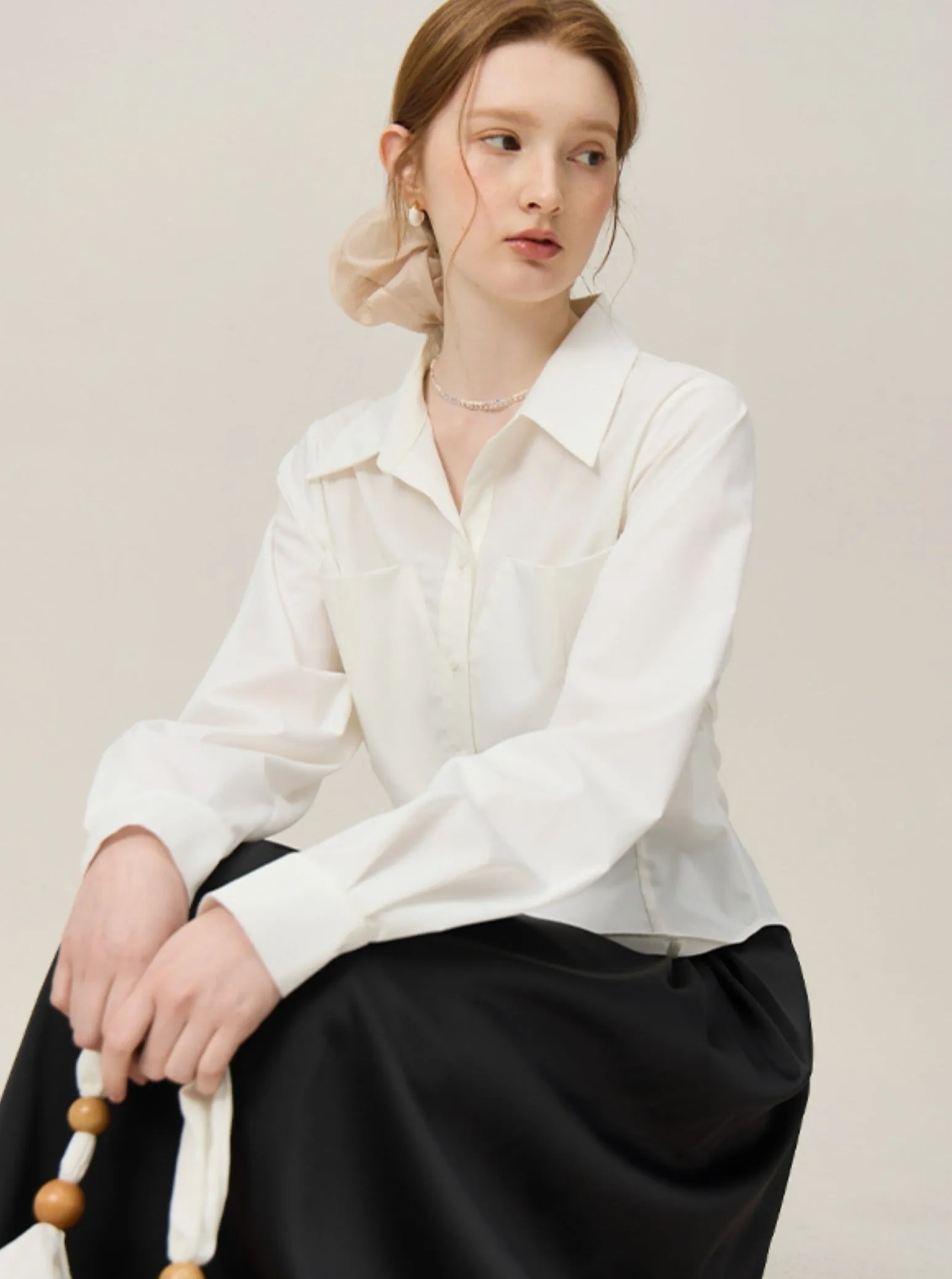 Chic White Waist-Defined Shirt