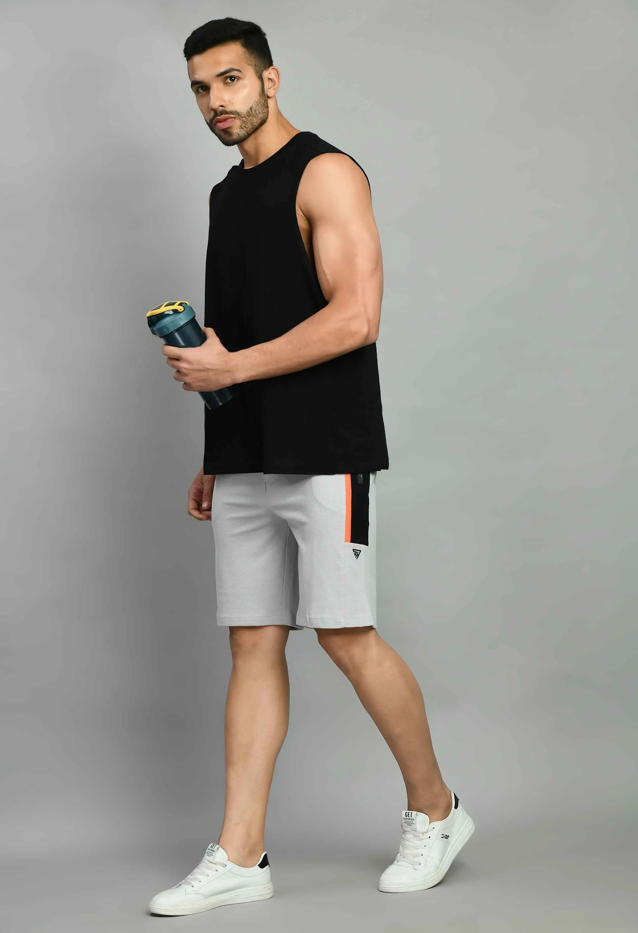 Men's Gray Drawstring Waist Solid Short