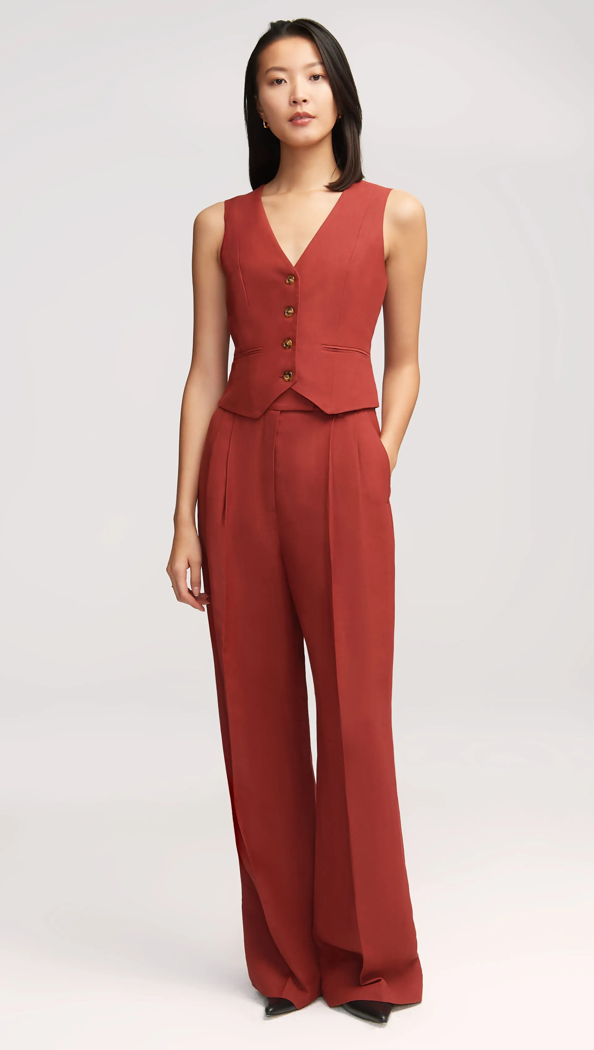 Waistcoat in Viscose Linen Twill | Chili